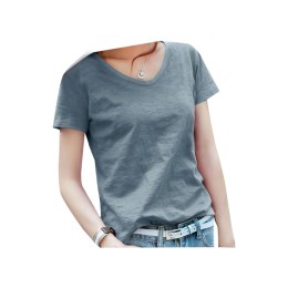 SKT037 Design cotton loose short-sleeved T-shirt Manufacture V-neck clean short-sleeved T-shirt Supplier SKT037 Design cotton loose short-sleeved T-shirt Manufacture V-neck clean short-sleeved T-shirt Supplier
